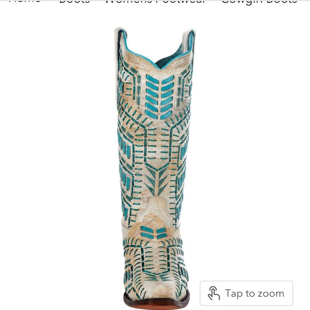 *LIKE NEW* CORRAL WOMEN'S
WHITE & TURQUOISE EMBROIDERED BOOTS